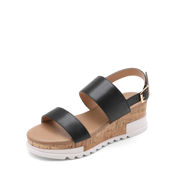Ankle Strap Casual Platform Sandals - BLACK PU -  0